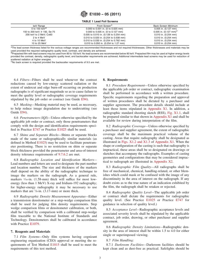 ASTM E1030-05(2011) - Standard Test Method for Radiographic Examination of Metallic Castings