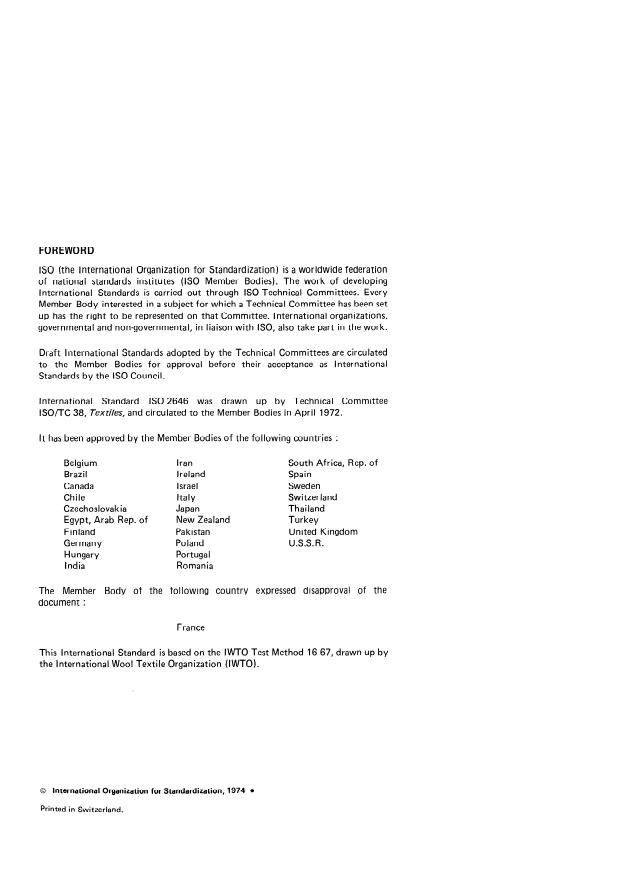 SIST ISO 2646:1995 ISO 2646:1974 - Wool -- Measurement of the length of fibres processed on the worsted system, using a fibre diagram machine - Page 2 preview