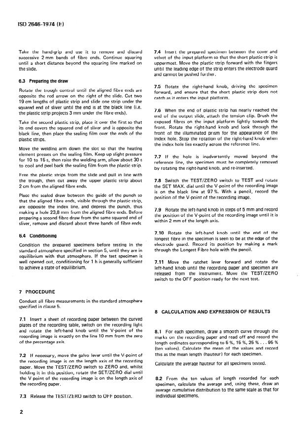 SIST ISO 2646:1995 ISO 2646:1974 - Wool -- Measurement of the length of fibres processed on the worsted system, using a fibre diagram machine - Page 4 preview