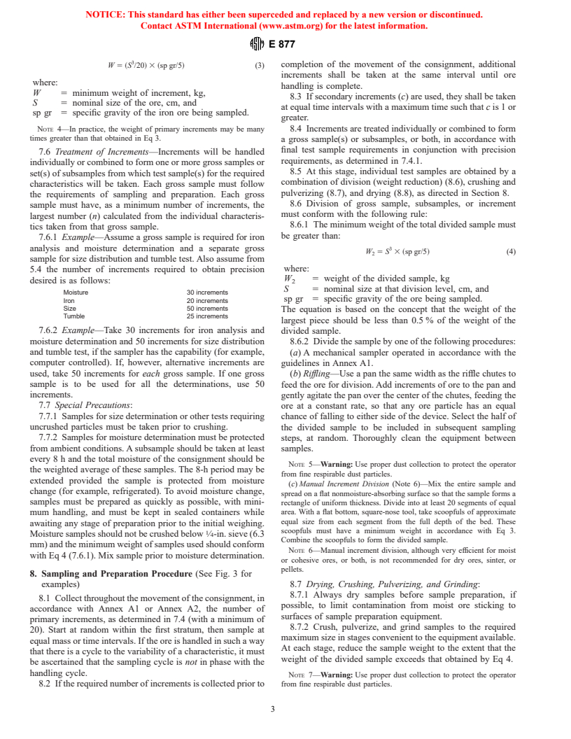 ASTM E877-93(1998) - Standard Practice for Sampling and Sample Preparation of Iron Ores and Related Materials