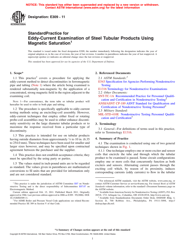 ASTM E309-11 - Standard Practice for Eddy-Current Examination of Steel Tubular Products Using Magnetic Saturation