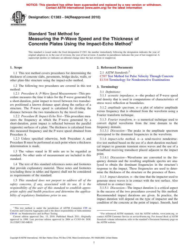 ASTM C1383-04(2010) - Standard Test Method for Measuring the P-Wave ...