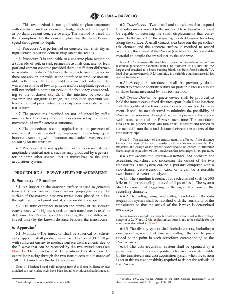 ASTM C1383-04(2010) - Standard Test Method for Measuring the P-Wave Speed and the Thickness of Concrete Plates Using the Impact-Echo Method