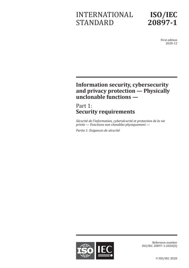 ISO/IEC 20897-1:2020 - Information security, cybersecurity and privacy protection -- Physically unclonable functions