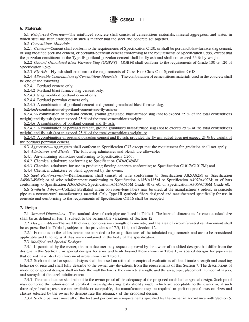 REDLINE ASTM C506M-11 - Standard Specification for  Reinforced Concrete Arch Culvert, Storm Drain, and Sewer Pipe (Metric)