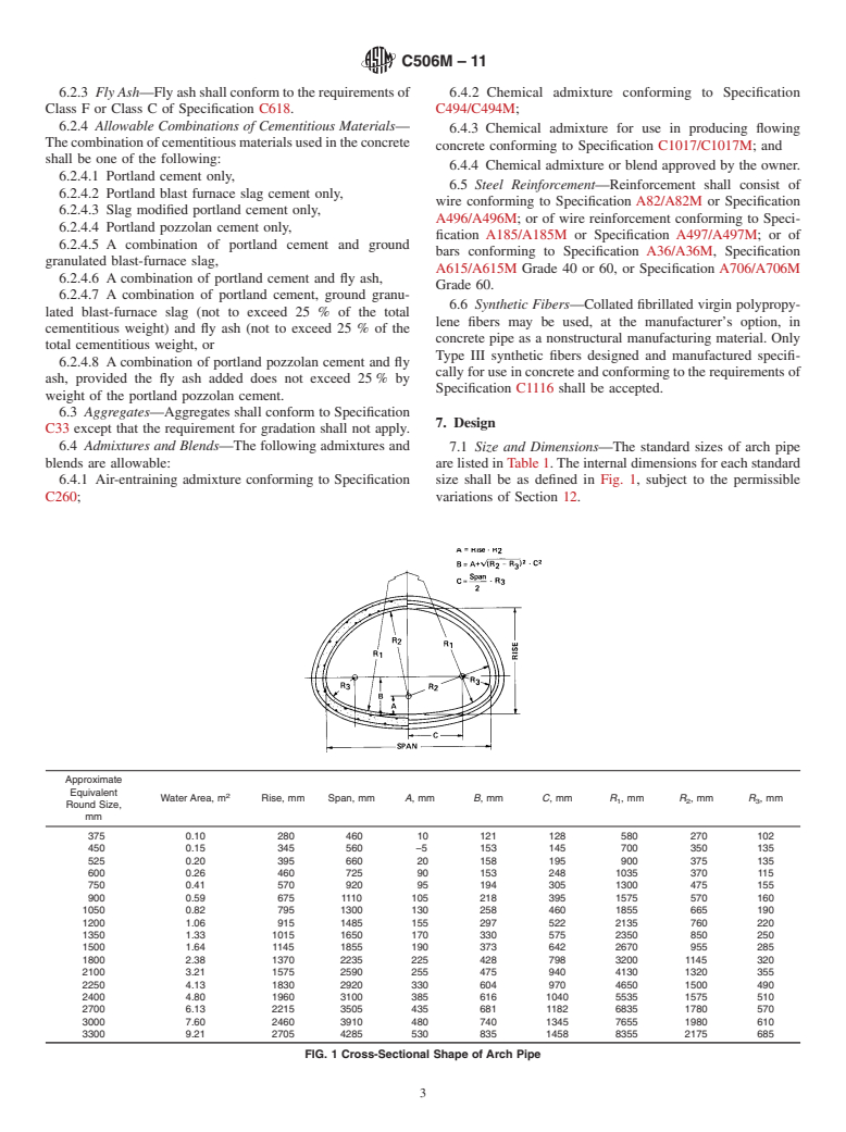 ASTM C506M-11 - Standard Specification for  Reinforced Concrete Arch Culvert, Storm Drain, and Sewer Pipe (Metric)