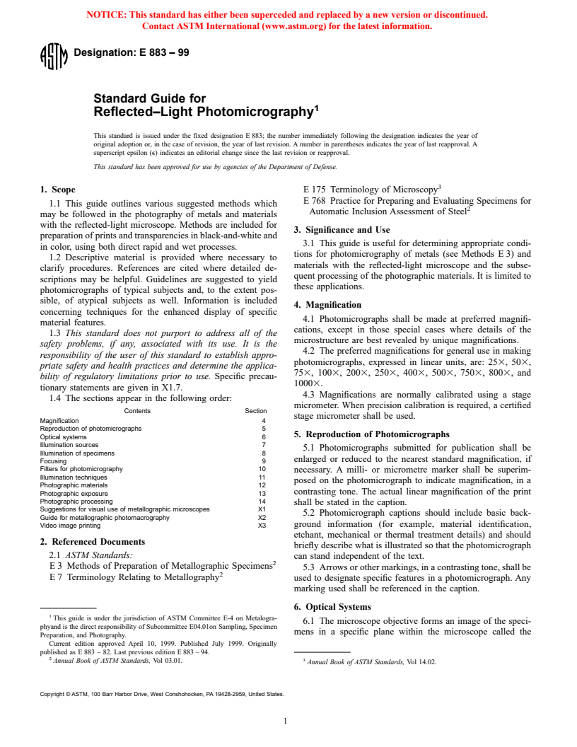ASTM E883-99 - Standard Guide for Reflected-Light Photomicrography