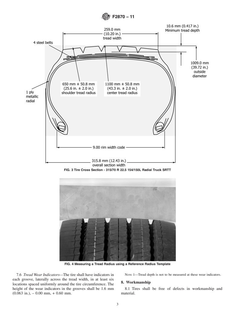 ASTM F2870-11 - Standard Specification for 315/70R22.5 154/150L Radial Truck Standard Reference Test Tire