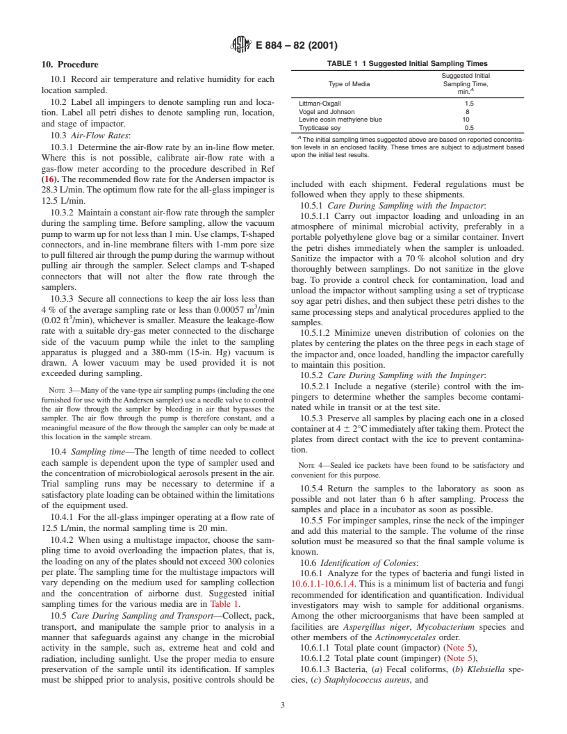 ASTM E884-82(2001) - Standard Practice for Sampling Airborne Microorganisms at Municipal Solid-Waste Processing Facilities