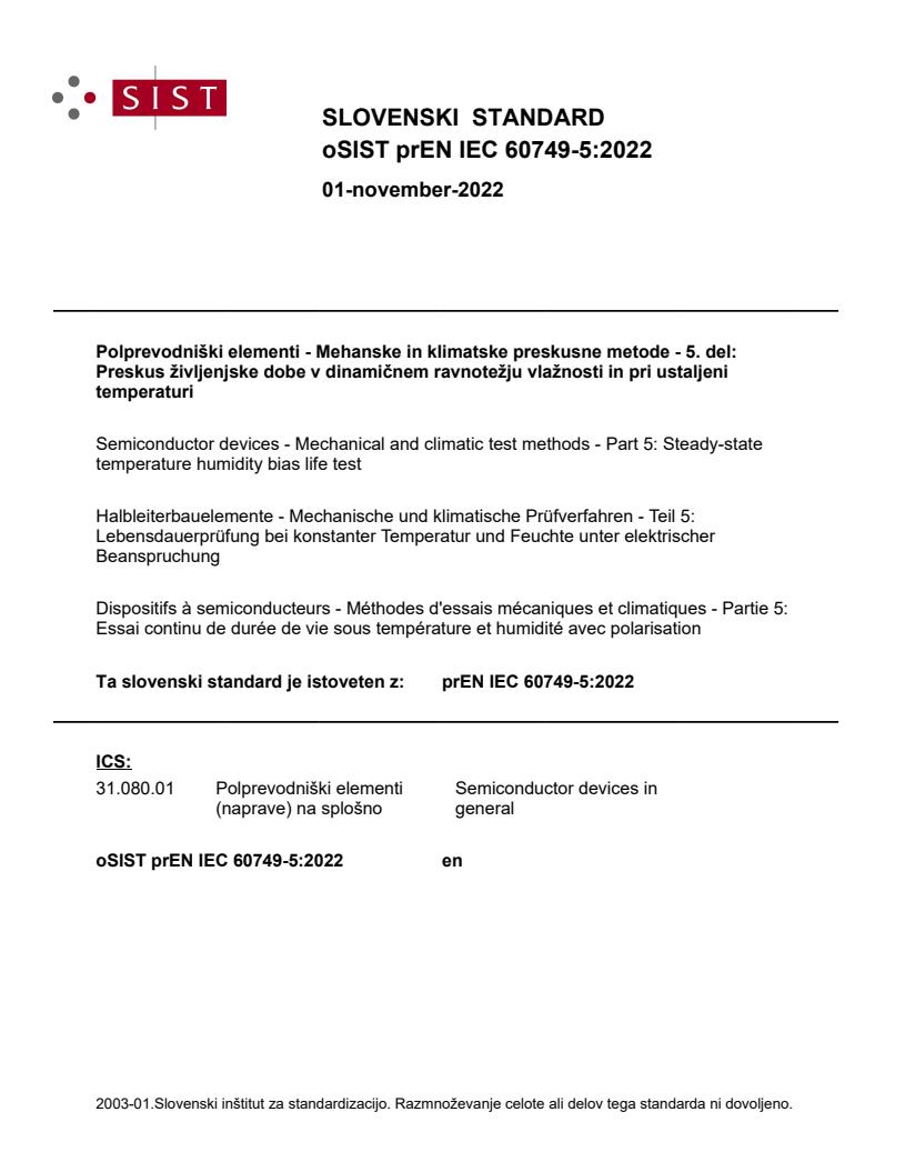prEN IEC 60749-5:2022