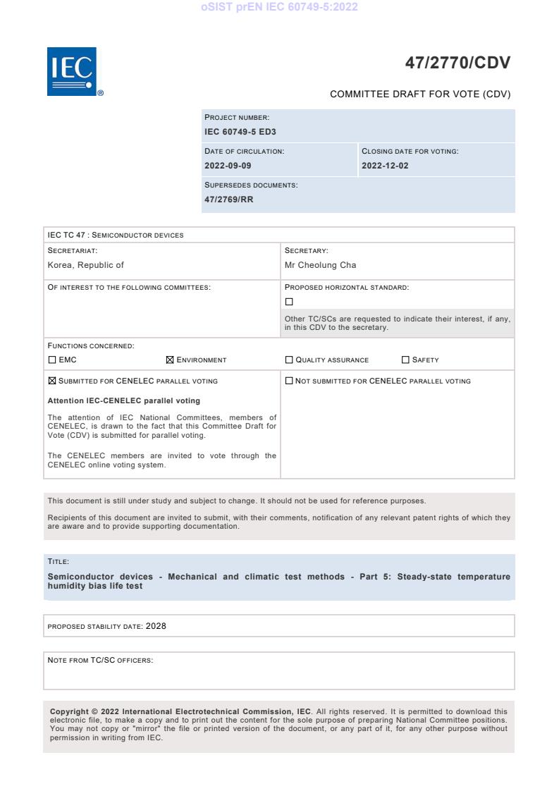 prEN IEC 60749-5:2022