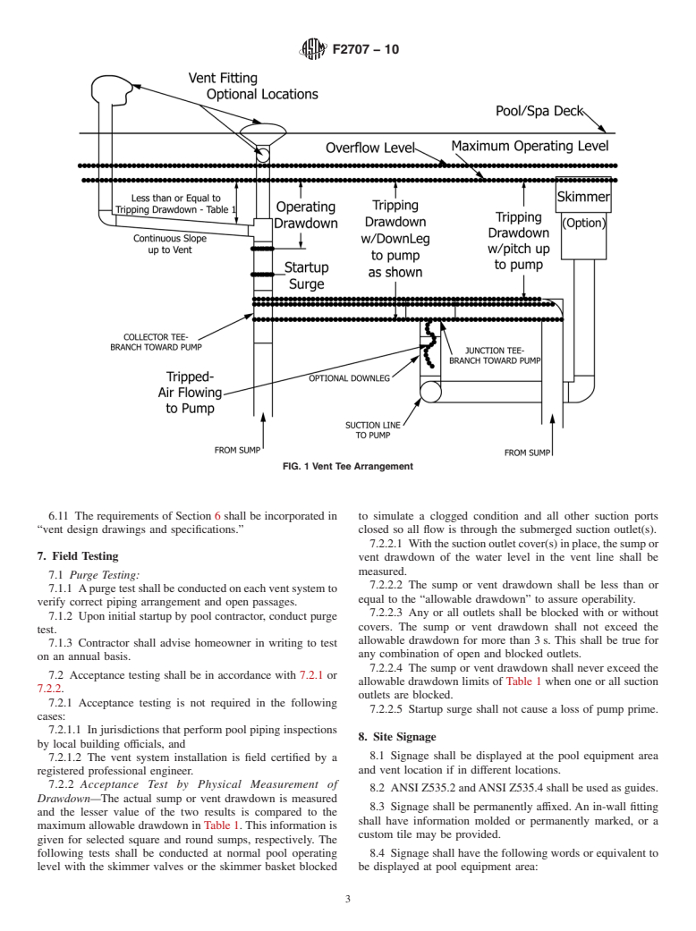 ASTM F2707-10 - Standard Safety Performance Specification for Safe Design and Installation of Field Fabricated Suction-Limiting Vent Systems for Suction Entrapment Prevention in Swimming Pools, Spas, Hot Tubs, and Wading Pools