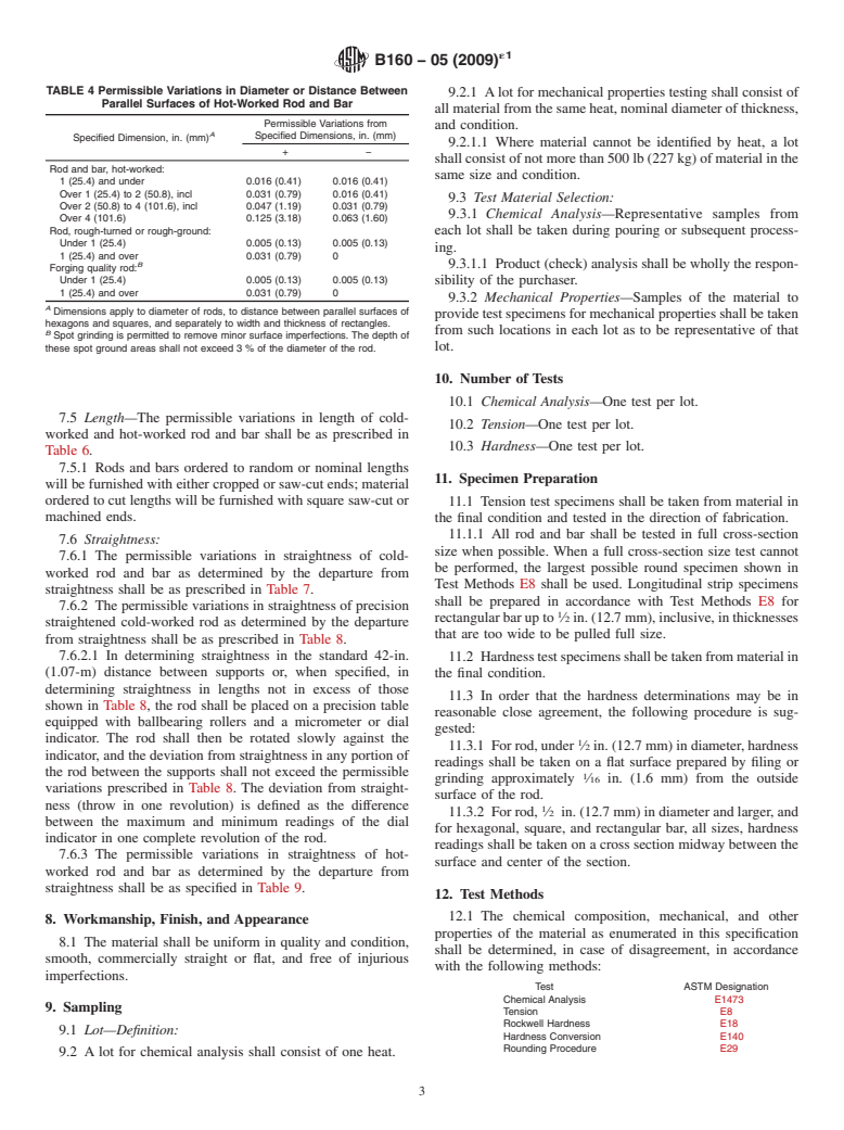 ASTM B160-05(2009)e1 - Standard Specification for  Nickel Rod and Bar