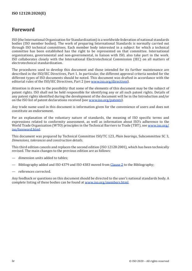 ISO 12128:2020 ISO 12128:2020 - Plain bearings -- Lubrication holes, grooves and pockets -- Dimensions, types, designation and their application to bearing bushes - Page 4 preview
