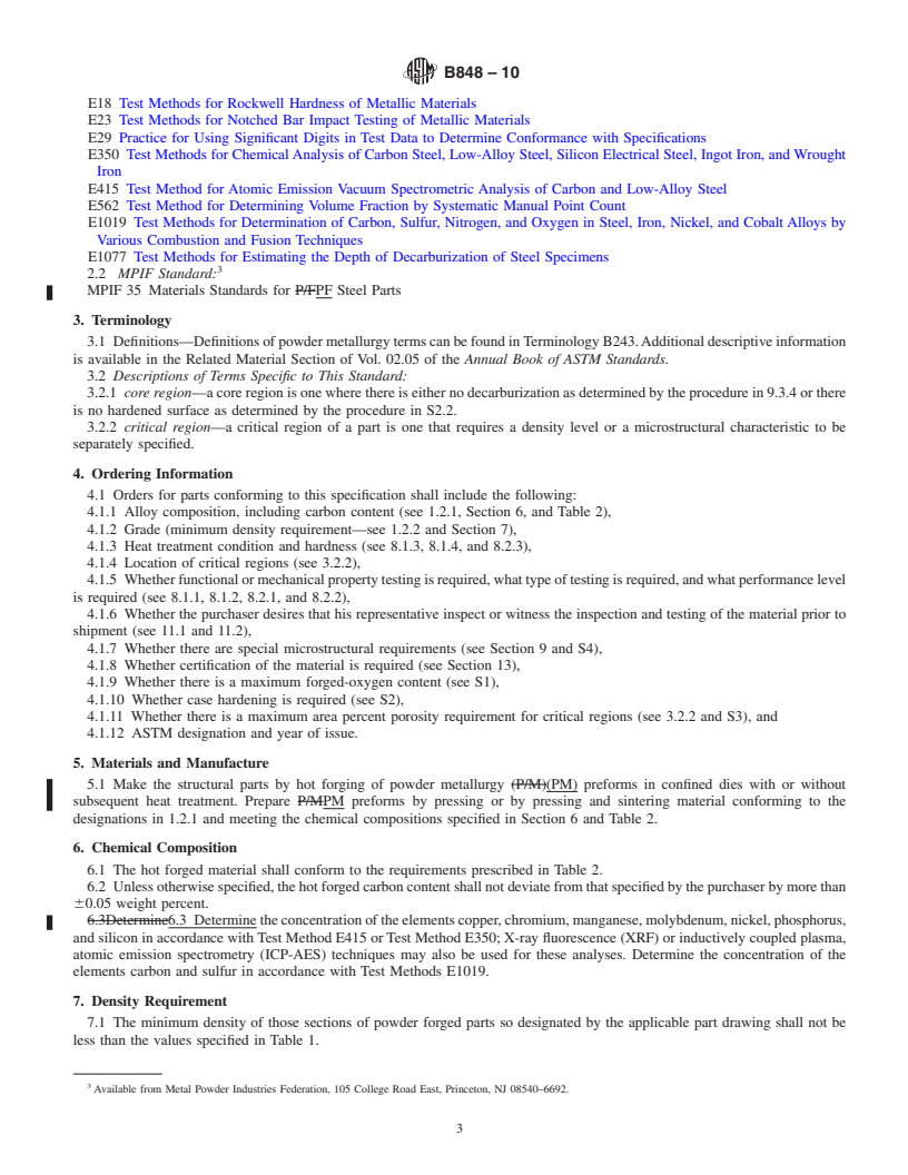 REDLINE ASTM B848-10 - Specification for Powder Forged (P/F) Ferrous Materials