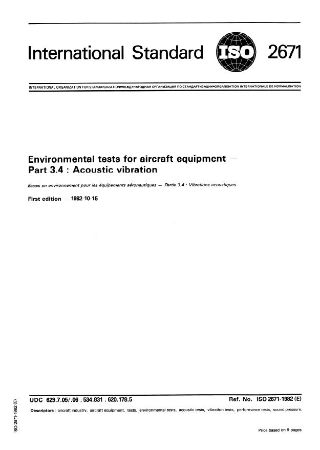 ISO 2671:1982 - Environmental tests for aircraft equipment -- Part 3.4 : Acoustic vibration