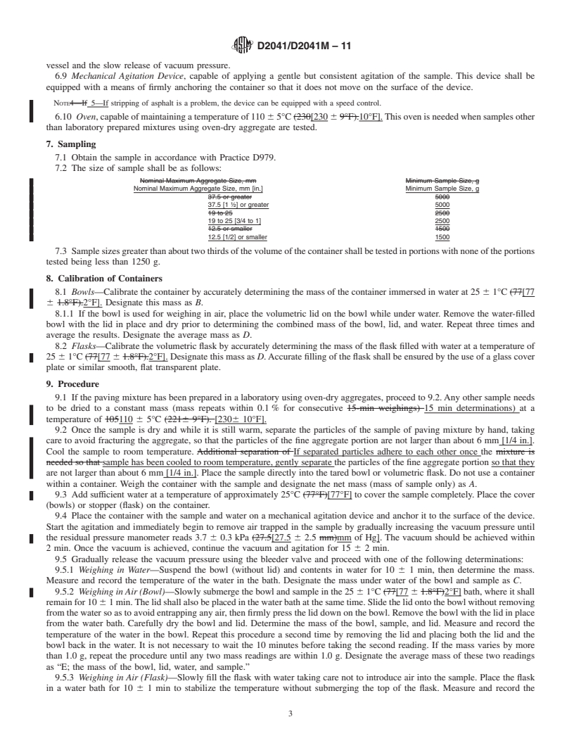 REDLINE ASTM D2041/D2041M-11 - Standard Test Method for Theoretical Maximum Specific Gravity and Density of Bituminous Paving Mixtures