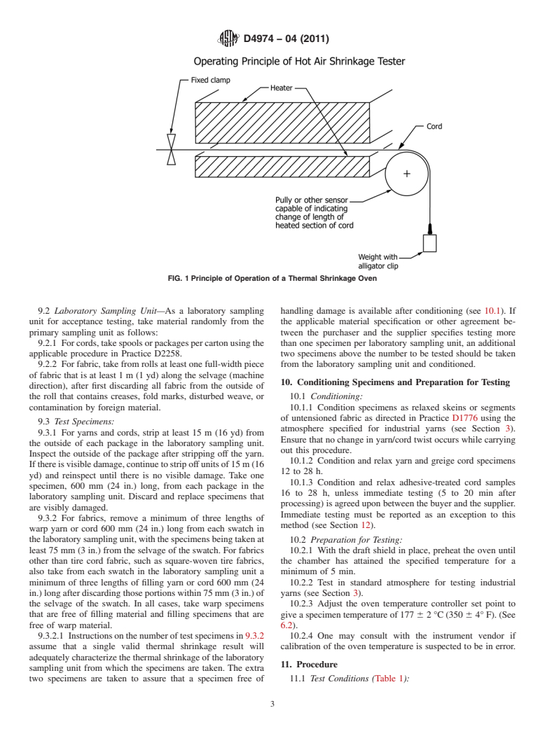 ASTM D4974-04(2011) - Standard Test Method for Hot Air Thermal Shrinkage of Yarn and Cord Using a Thermal Shrinkage Oven