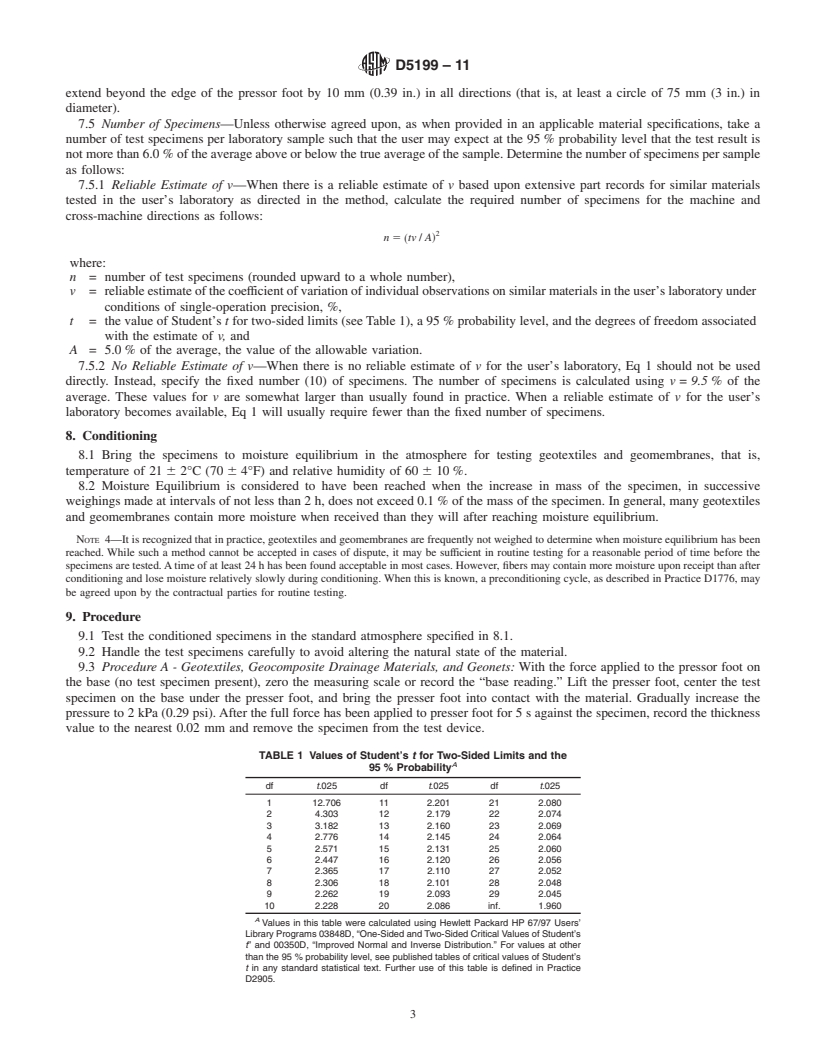 REDLINE ASTM D5199-11 - Standard Test Method for Measuring the Nominal Thickness of Geosynthetics