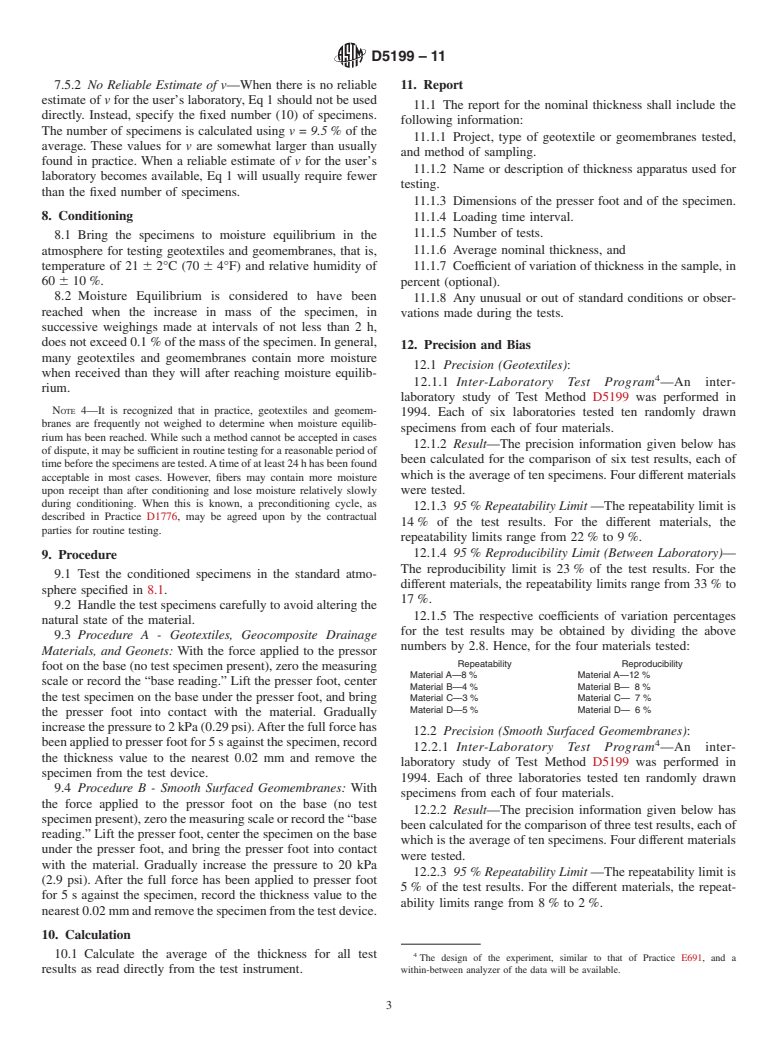 ASTM D5199-11 - Standard Test Method for Measuring the Nominal Thickness of Geosynthetics