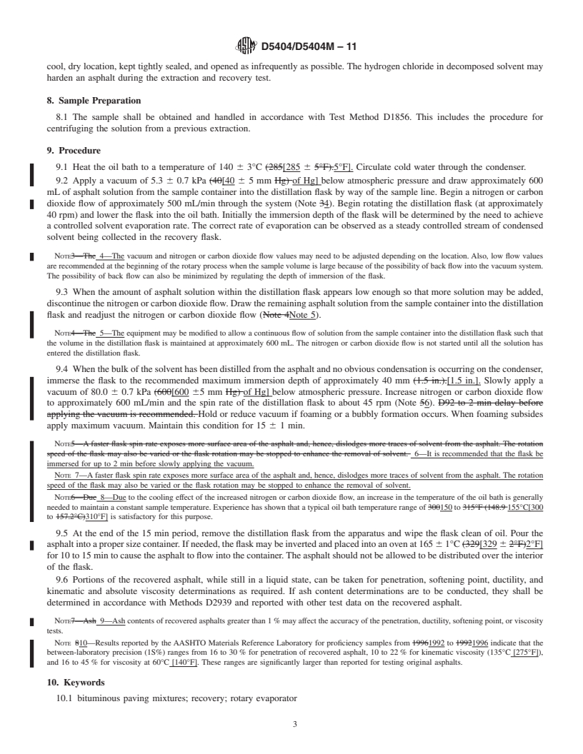REDLINE ASTM D5404/D5404M-11 - Standard Practice for Recovery of Asphalt from Solution Using the Rotary Evaporator