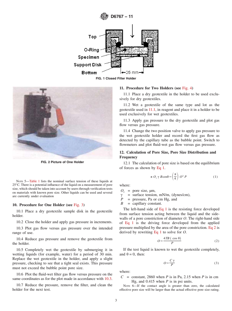 ASTM D6767-11 - Standard Test Method for Pore Size Characteristics of Geotextiles by Capillary Flow Test