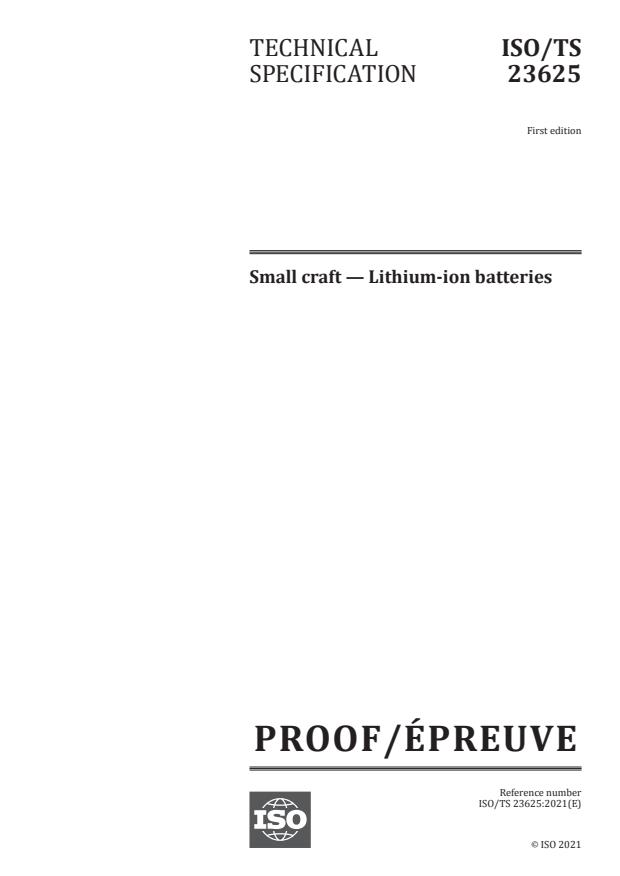 ISO/PRF TS 23625:Version 12-feb-2021 - Small craft -- Lithium-ion batteries