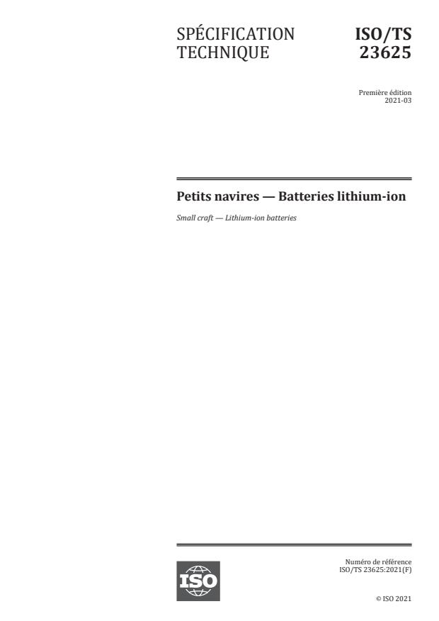 ISO/TS 23625:2021 - Petits navires -- Batteries lithium-ion