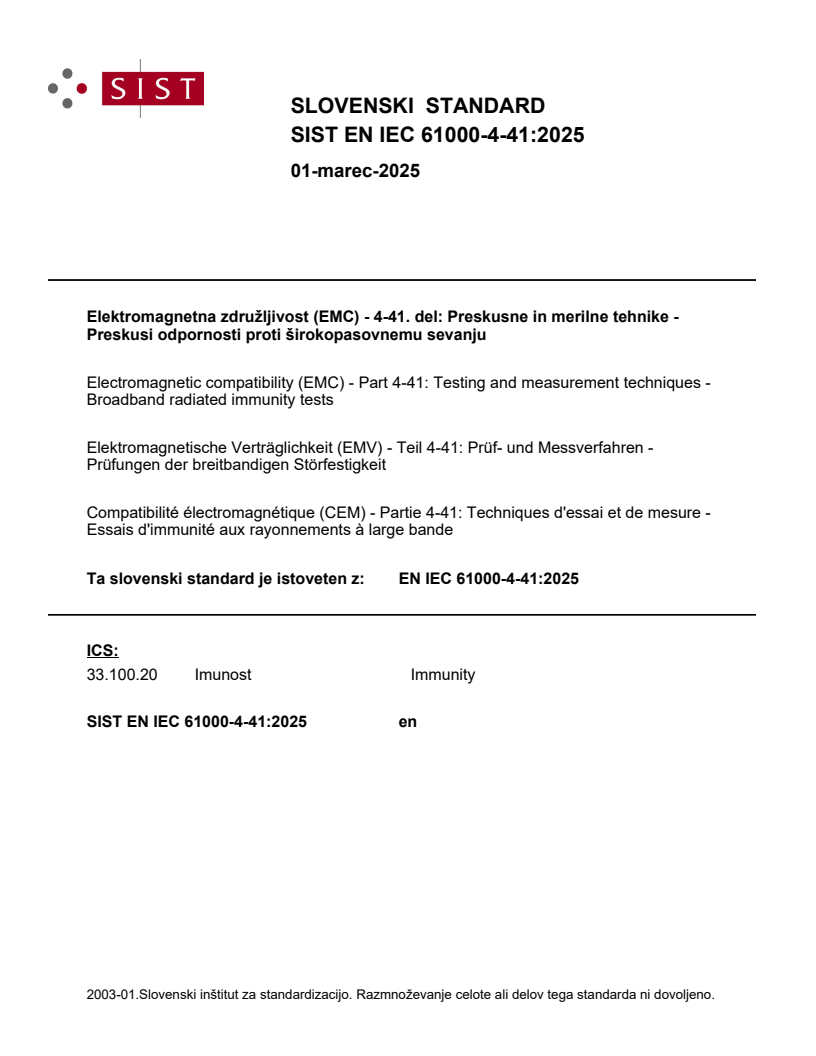 EN IEC 61000-4-41:2025 - BARVE