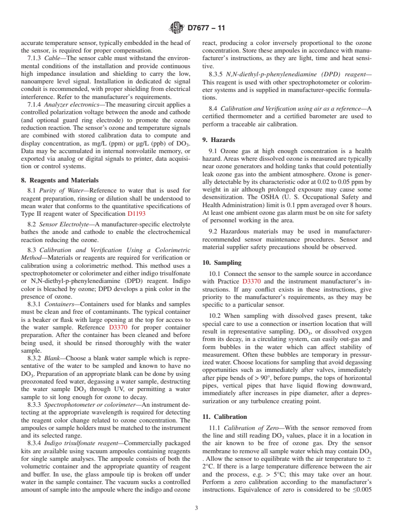 ASTM D7677-11 - Standard Test Method for the Continuous Measurement of Dissolved Ozone in Low Conductivity Water