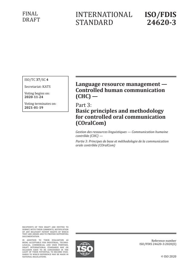 ISO/FDIS 24620-3:Version 21-nov-2020 - Language resource management -- Controlled human communication (CHC)