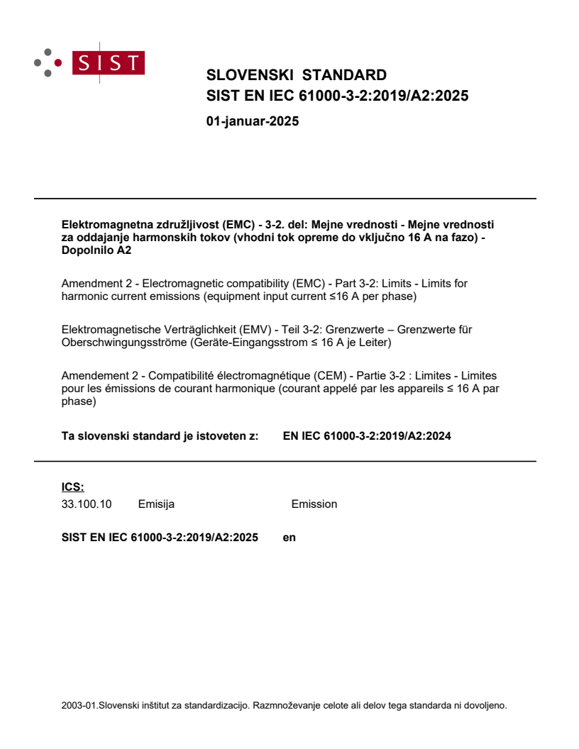 EN IEC 61000-3-2:2019/A2:2025 - BARVE