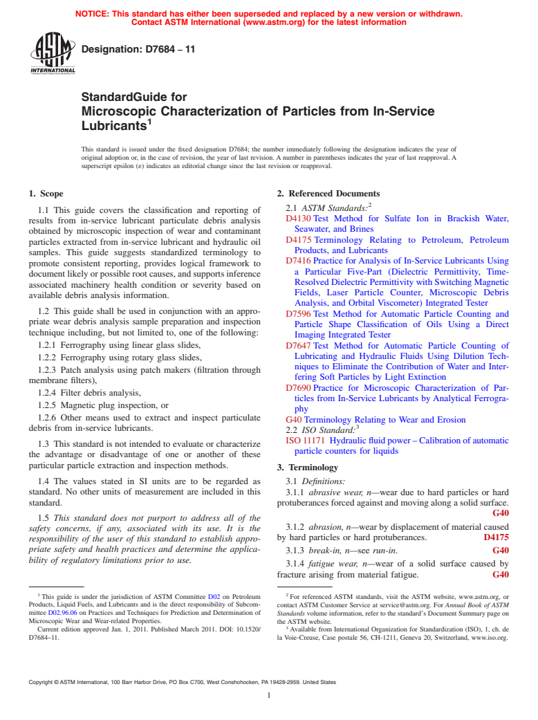 ASTM D7684-11 - Standard Guide for Microscopic Characterization of Particles from In-Service Lubricants