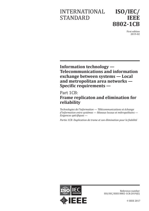 ISO/IEC/IEEE 8802-1CB:2019 - Information technology -- Telecommunications and information exchange between systems -- Local and metropolitan area networks -- Specific requirements