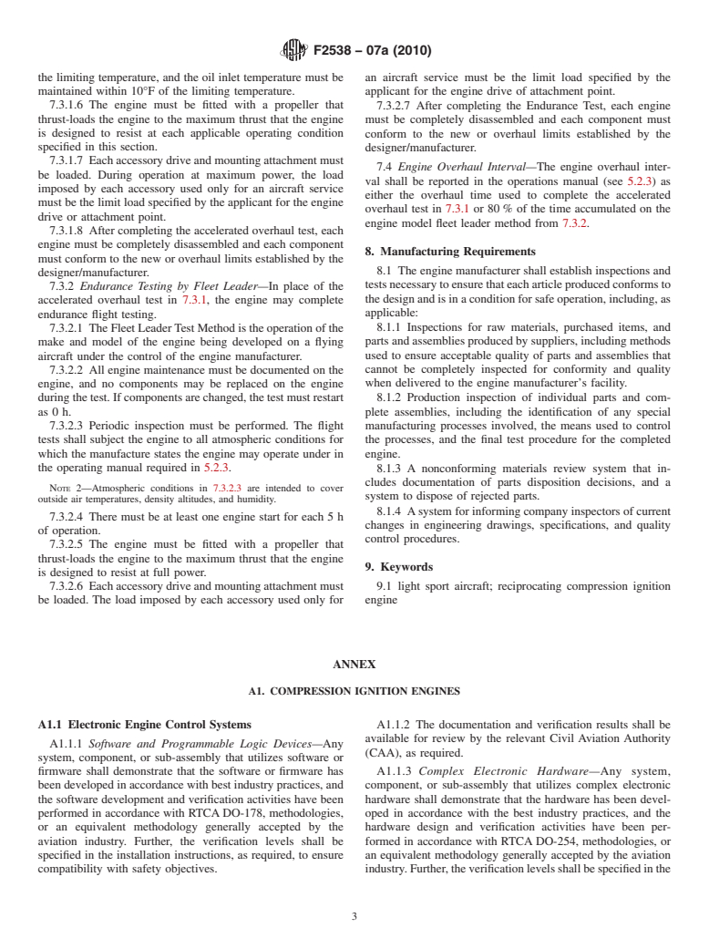 ASTM F2538-07a(2010) - Standard Practice for Design and Manufacture of Reciprocating Compression Ignition Engines for Light Sport Aircraft