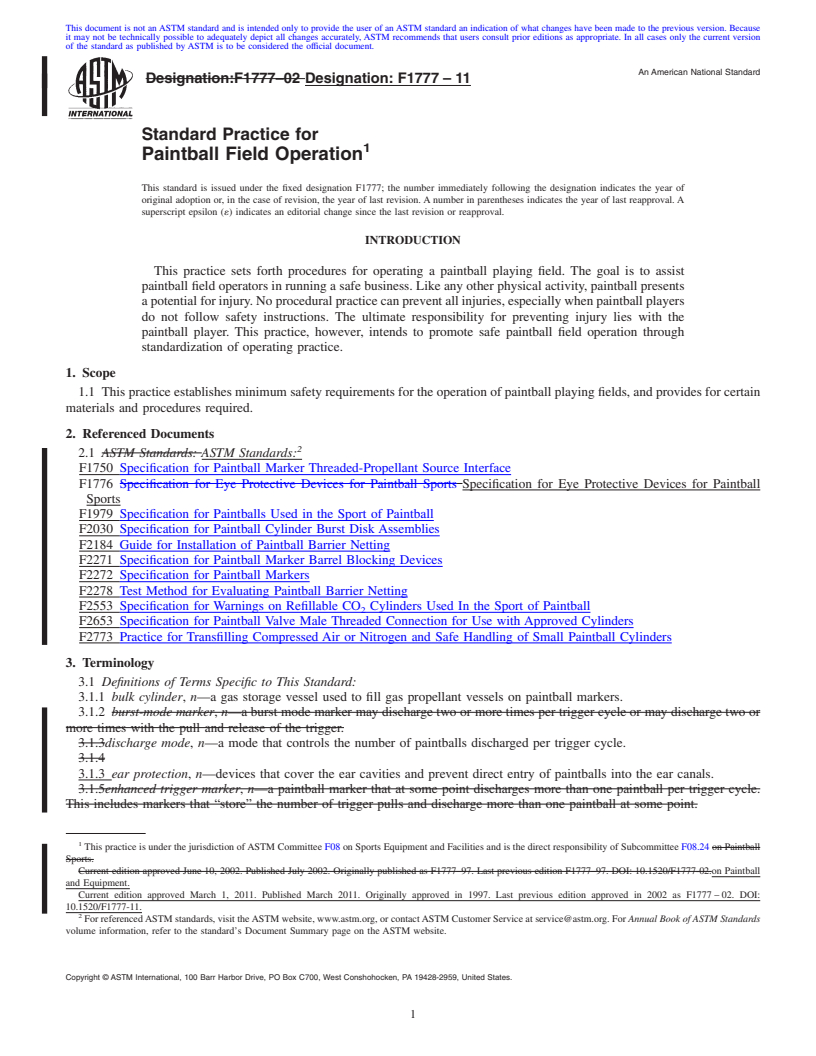 REDLINE ASTM F1777-11 - Standard Practice for Paintball Field Operation