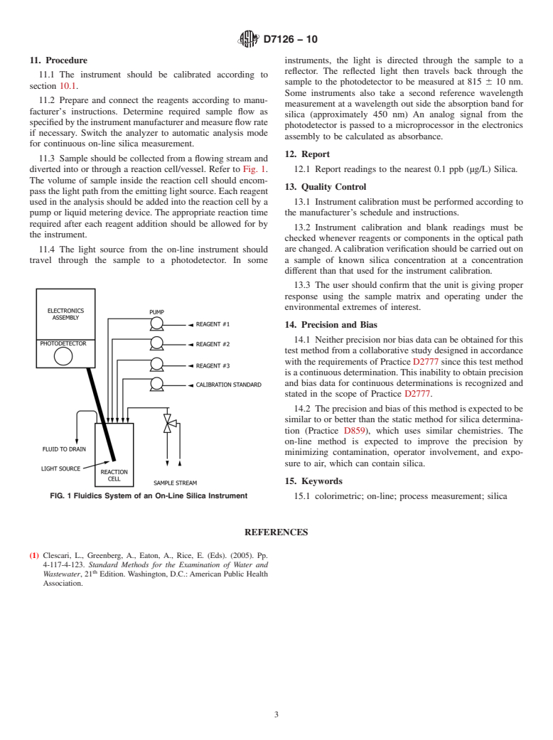 ASTM D7126-10 - Standard Test Method for On-Line Colorimetric Measurement of Silica