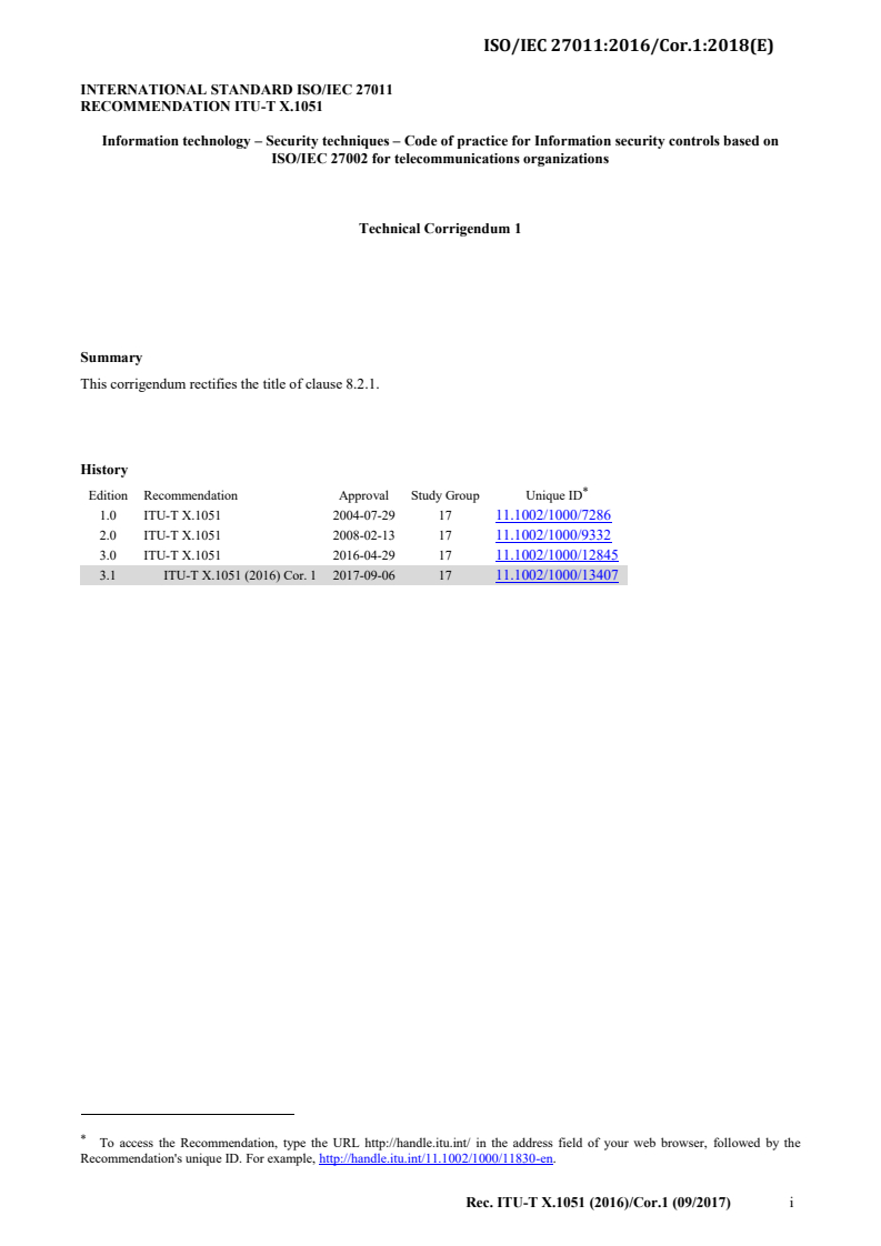 ISO/IEC 27011:2016/Cor 1:2018 - Information Technology — Security ...