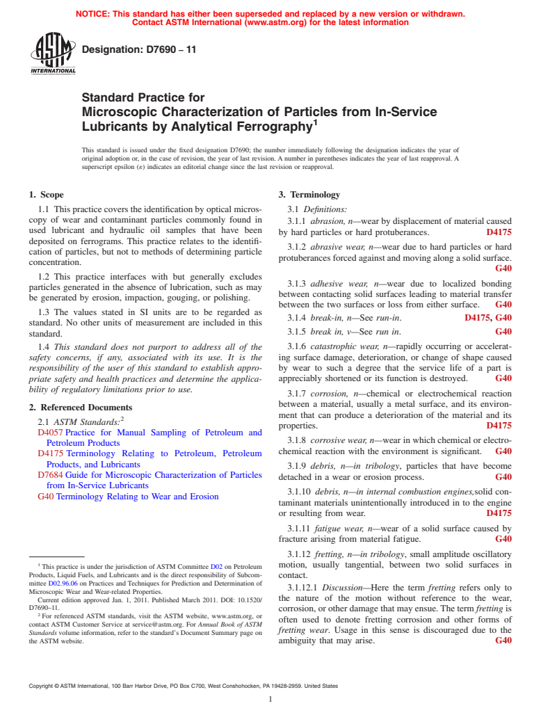 ASTM D7690-11 - Standard Practice for Microscopic Characterization of Particles from In-Service Lubricants by Analytical Ferrography