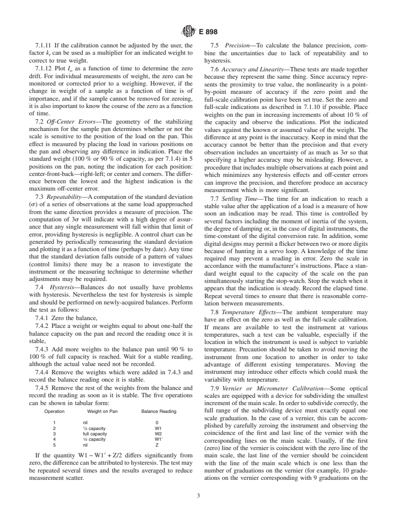 ASTM E898-88(2000) - Standard Method of Testing Top-Loading, Direct-Reading Laboratory Scales and Balances