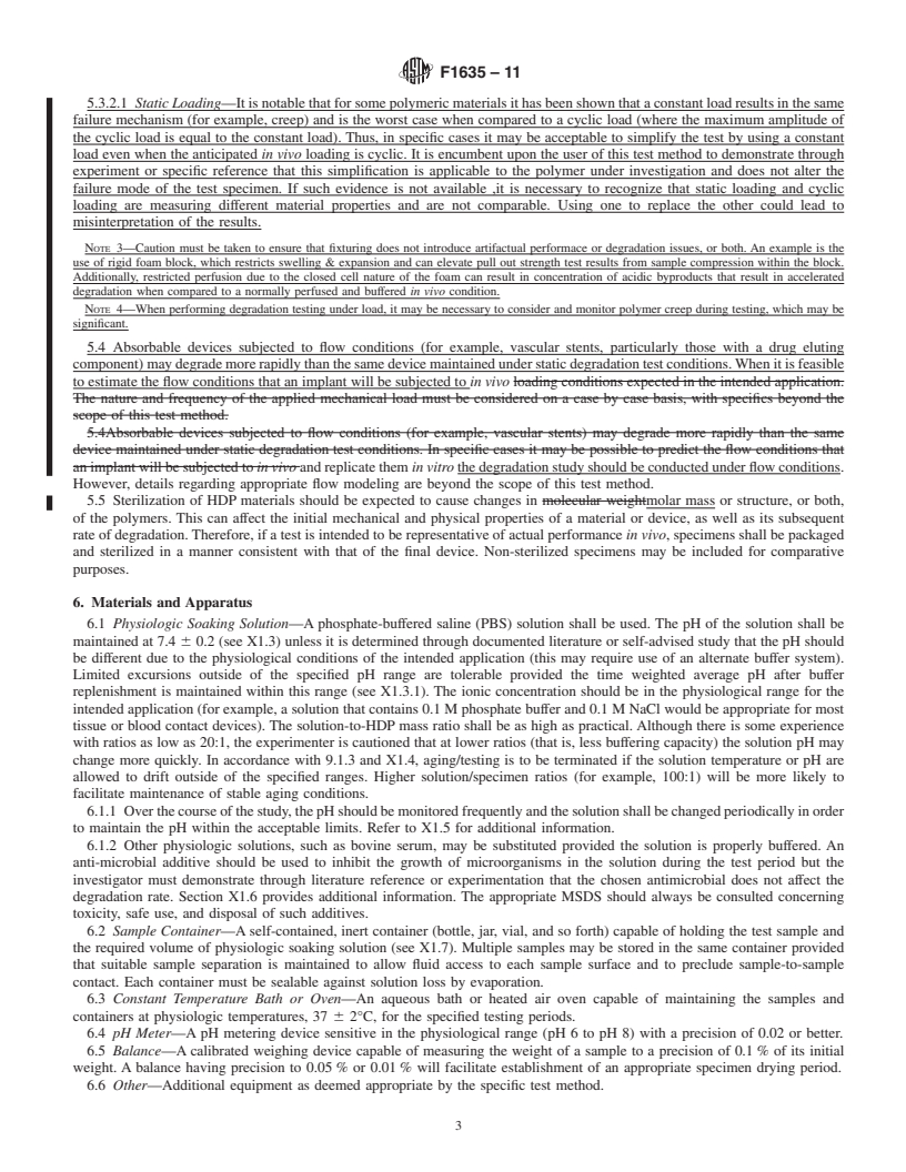 REDLINE ASTM F1635-11 - Standard Test Method for <i>in vitro</i> Degradation Testing of Hydrolytically Degradable Polymer Resins and Fabricated Forms for Surgical Implants