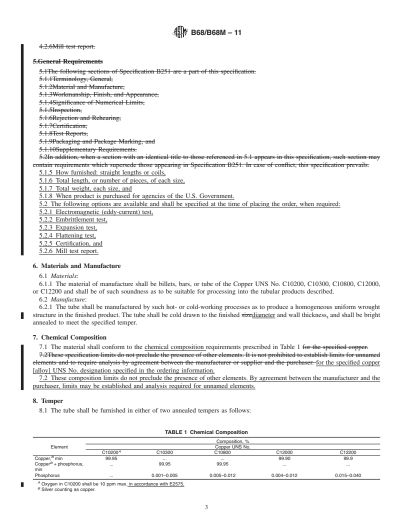 REDLINE ASTM B68/B68M-11 - Standard Specification for Seamless Copper Tube, Bright Annealed
