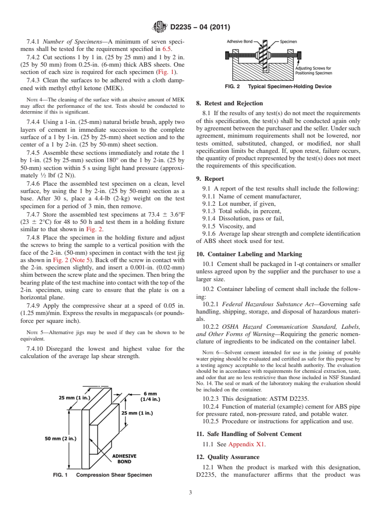 ASTM D2235-04(2011) - Standard Specification for Solvent Cement for Acrylonitrile-Butadiene-Styrene (ABS) Plastic Pipe and Fittings