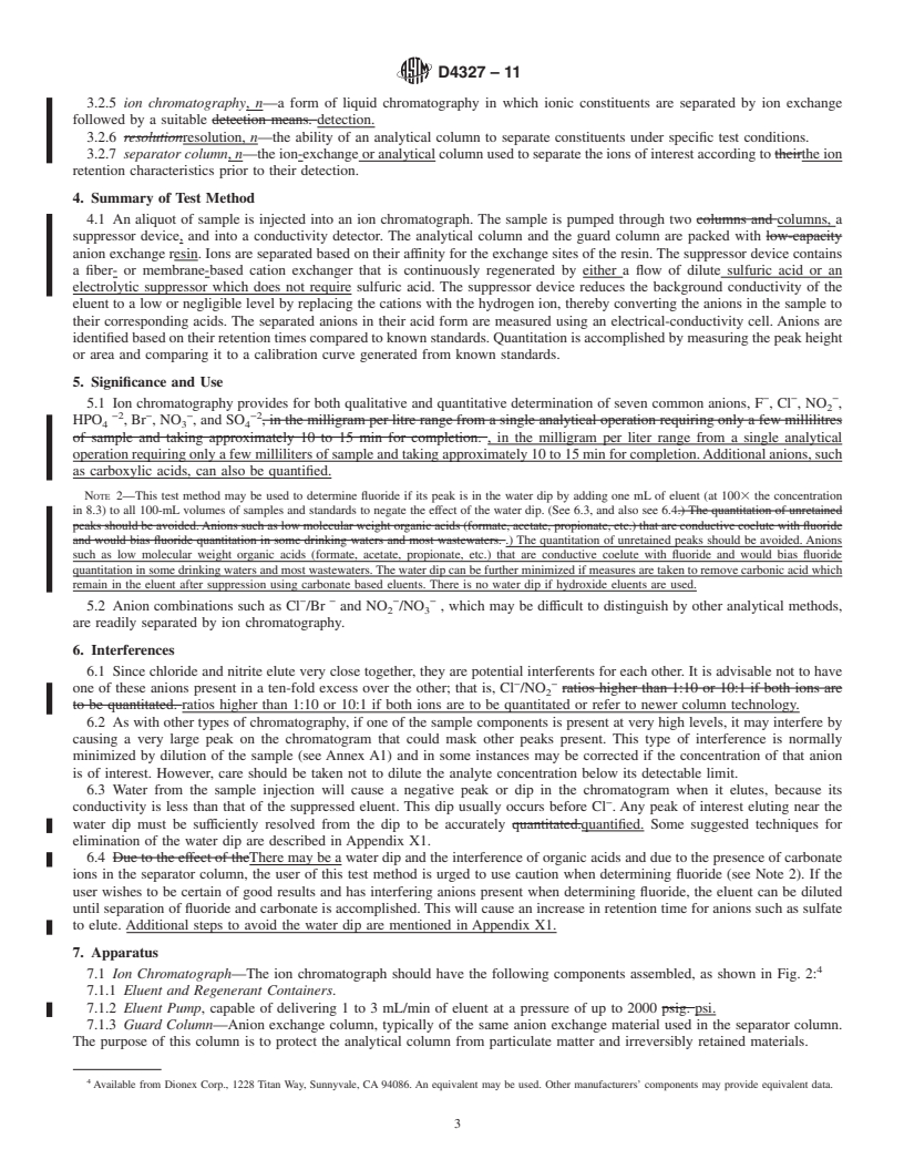 REDLINE ASTM D4327-11 - Standard Test Method for Anions in Water by Suppressed Ion Chromatography