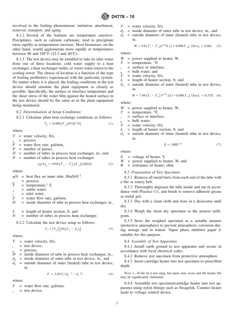 ASTM D4778-10 - Standard Test Method for Determination of Corrosion and Fouling Tendency of Cooling Water Under Heat Transfer Conditions