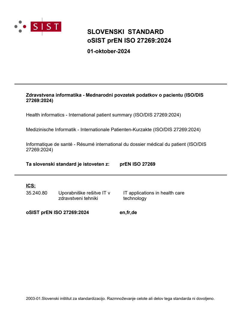 prEN ISO 27269:2024 - BARVE