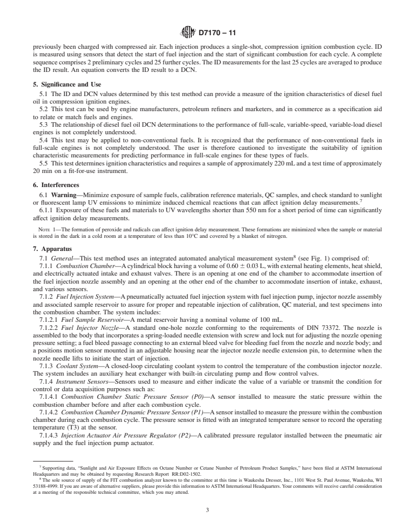 REDLINE ASTM D7170-11 - Standard Test Method for Determination of Derived Cetane Number (DCN) of Diesel Fuel Oils<span class='unicode'>&#x2014;</span>Fixed Range Injection Period, Constant Volume Combustion Chamber Method