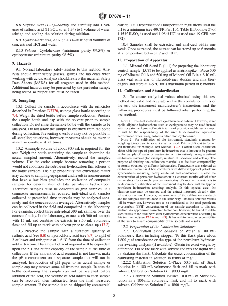 ASTM D7678-11 - Standard Test Method for Total Petroleum Hydrocarbons (TPH) in Water and Wastewater with Solvent Extraction using Mid-IR Laser Spectroscopy