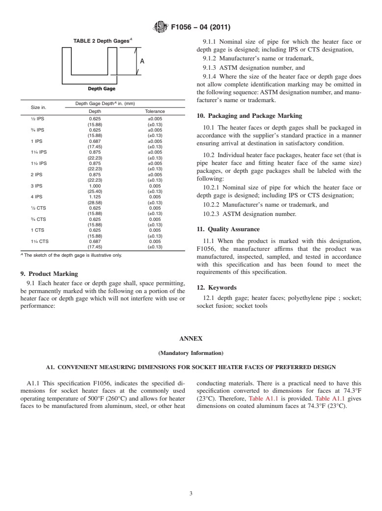 ASTM F1056-04(2011) - Standard Specification for Socket Fusion Tools for Use in Socket Fusion Joining Polyethylene Pipe or Tubing and Fittings