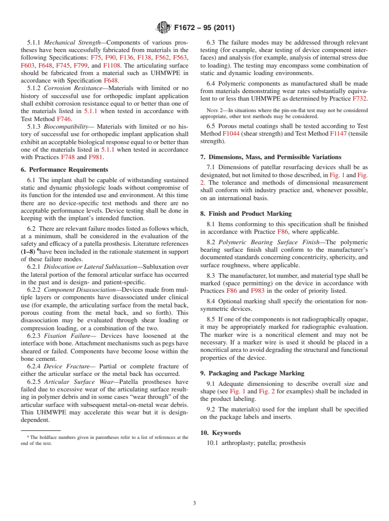 ASTM F1672-95(2011) - Standard Specification for Resurfacing Patellar Prosthesis